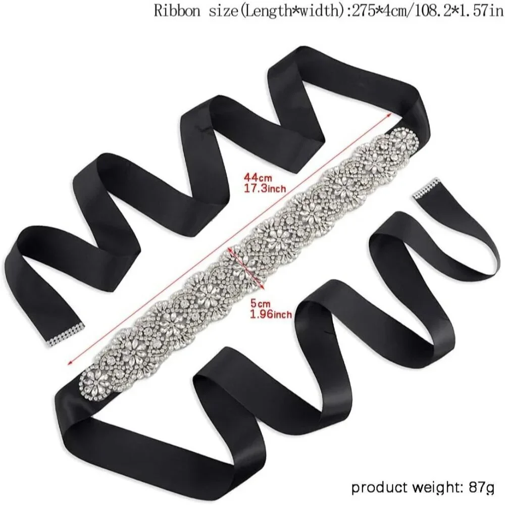 Bridal Sash Belt For Wedding Crystal Rhinestone Waist Cincher on Satin Adjust